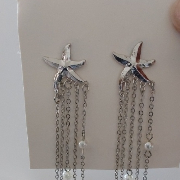 Silver Starfish Dangle Earrings - Picture 3 of 4